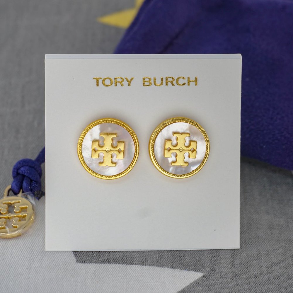 Tory Burch Roxanne Button Stud in Ivory Mother of Pearl (Brand New)